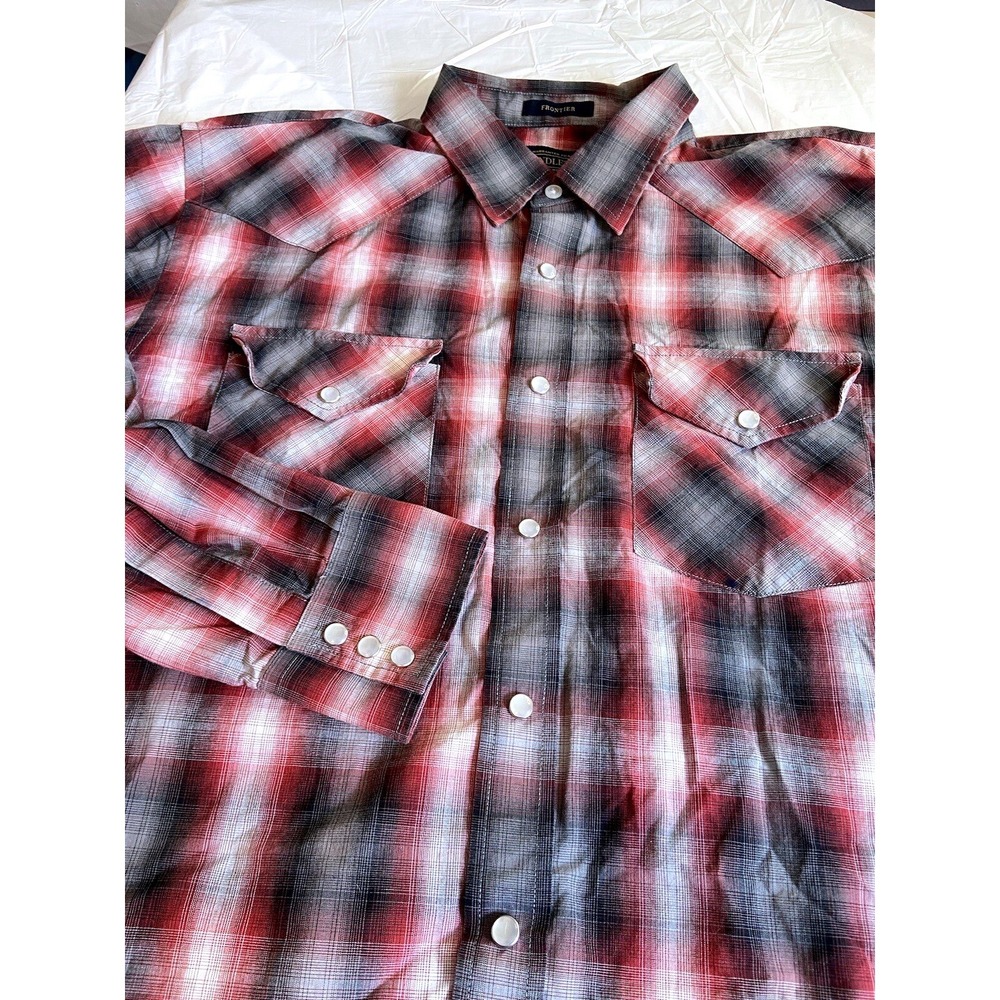 Pendleton Frontier Mens Red /Black Plaid Western Style Pearl Snap Shirt Large